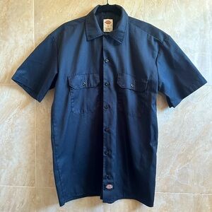 Dickies Mens Work Shirt Cotton Short Sleeved Front Pockets Navy Blue SZ S